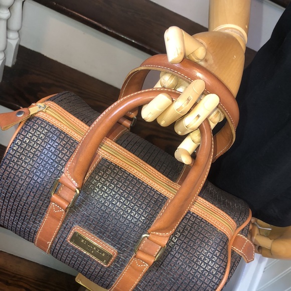 TED LAPIDUS Paris Logo Embossed Vinyl Leather Top Handle Accent Boston Tote - Picture 5 of 17